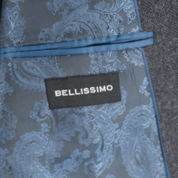 Bellissimo Blazer mens 46R Blue Herringbone Tweed Elbow Pads Two Button Vented - Picture 12 of 14